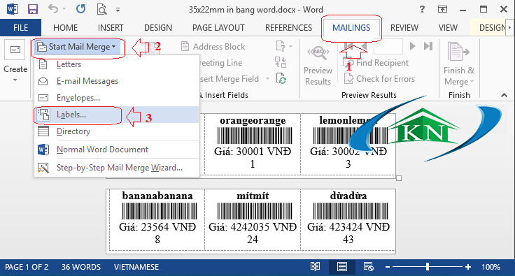Hướng dẫn in mã vạch tem nhãn trên word