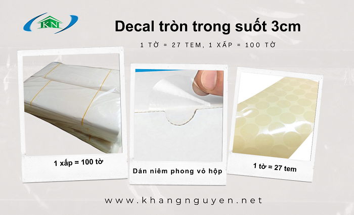 Decal sticker hình tròn trong suốt 3cm có sẵn 