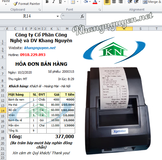 Mẫu in bill k80 k57 từ word hoặc excel